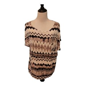 Chico's Size 3 Short Sleeve Chevron Brown Tan Top